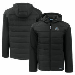 Detroit Lions Cutter & Buck Helmet Evoke Hybrid Eco Softshell Recycled Full-Zip Hoodie Jacket