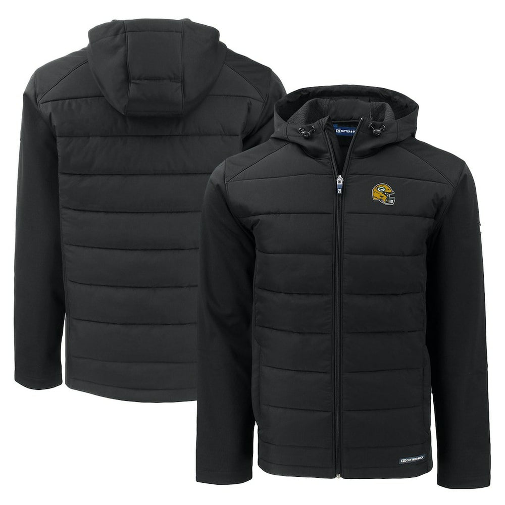 Green Bay Packers Cutter & Buck Helmet Evoke Hybrid Eco Softshell Recycled Full-Zip Hoodie Jacket