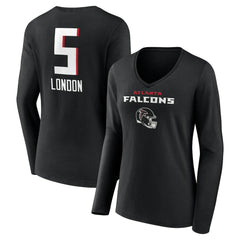 Atlanta Falcons Drake London Women's Team Wordmark Player Name & Number Long Sleeve V-Neck T-Shirt