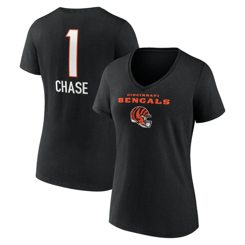Cincinnati Bengals Ja'Marr Chase Women's Team Wordmark Player Name & Number V-Neck T-Shirt
