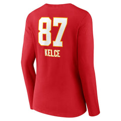 Kansas City Chiefs Travis Kelce Women's Team Wordmark Player Name & Number Long Sleeve V-Neck T-Shirt