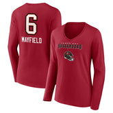 Tampa Bay Buccaneers Baker Mayfield Women's Team Wordmark Player Name & Number Long Sleeve V-Neck T-Shirt