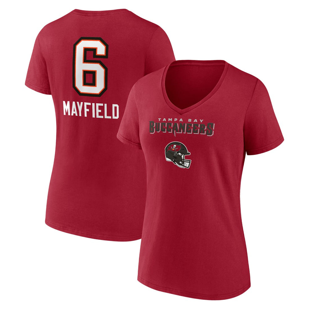 Tampa Bay Buccaneers Baker Mayfield Women's Team Wordmark Player Name & Number V-Neck T-Shirt