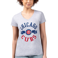 Chicago Cubs G-III 4Her by Carl Banks Women's Super-Slim Fit Lightweight City Graphic V-Neck T-Shirt | MLB Sale