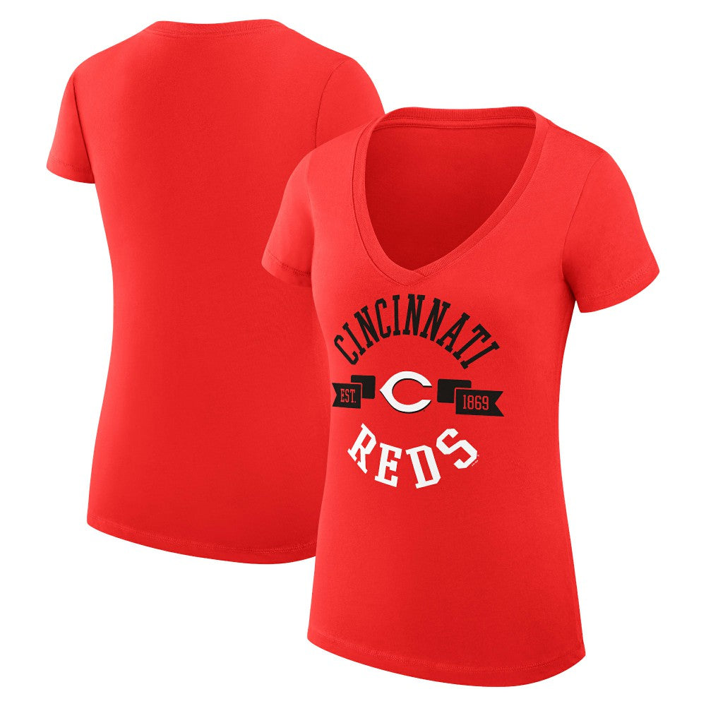 Cincinnati Reds G-III 4Her by Carl Banks Women's Super-Slim Fit Lightweight City Graphic V-Neck T-Shirt | MLB New
