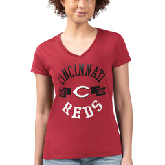 Cincinnati Reds G-III 4Her by Carl Banks Women's Super-Slim Fit Lightweight City Graphic V-Neck T-Shirt | MLB New