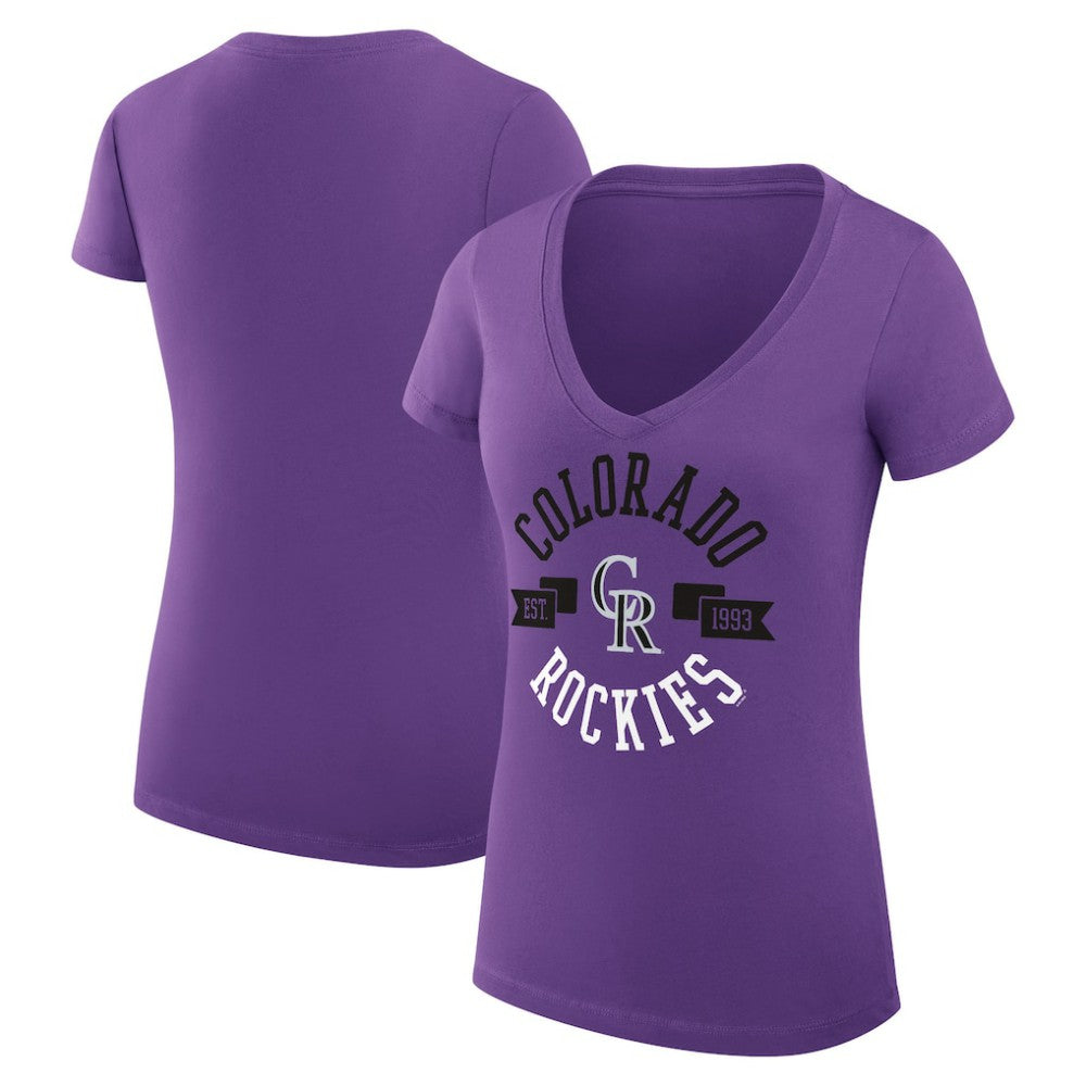 Colorado Rockies G-III 4Her by Carl Banks Women's Super-Slim Fit Lightweight City Graphic V-Neck T-Shirt | MLB Discount