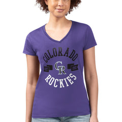 Colorado Rockies G-III 4Her by Carl Banks Women's Super-Slim Fit Lightweight City Graphic V-Neck T-Shirt | MLB Discount
