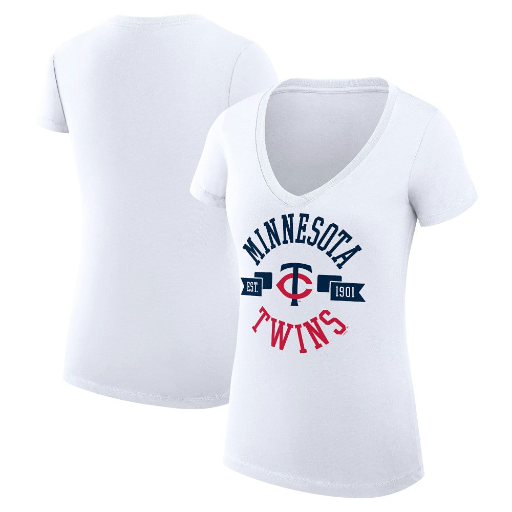 Minnesota Twins G-III 4Her by Carl Banks Women's Super-Slim Fit Lightweight City Graphic V-Neck T-Shirt | MLB Outlet