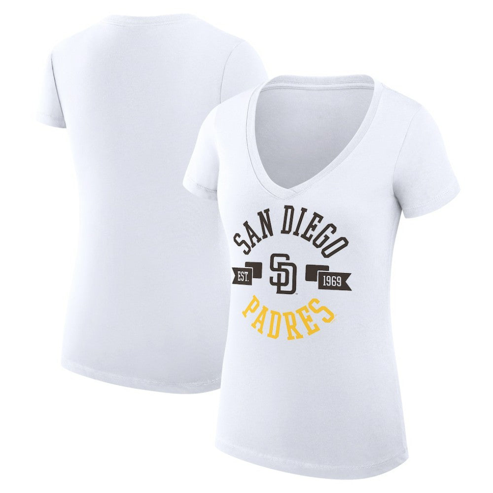 San Diego Padres G-III 4Her by Carl Banks Women's Super-Slim Fit Lightweight City Graphic V-Neck T-Shirt | MLB Online
