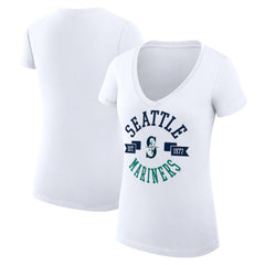 Seattle Mariners G-III 4Her by Carl Banks Women's Super-Slim Fit Lightweight City Graphic V-Neck T-Shirt | MLB Shop