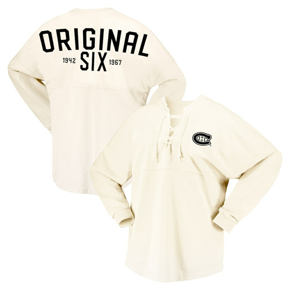 Montreal Canadiens Fanatics Women's Original Six Lace-Up Spirit Jersey Long Sleeve T-Shirt Online