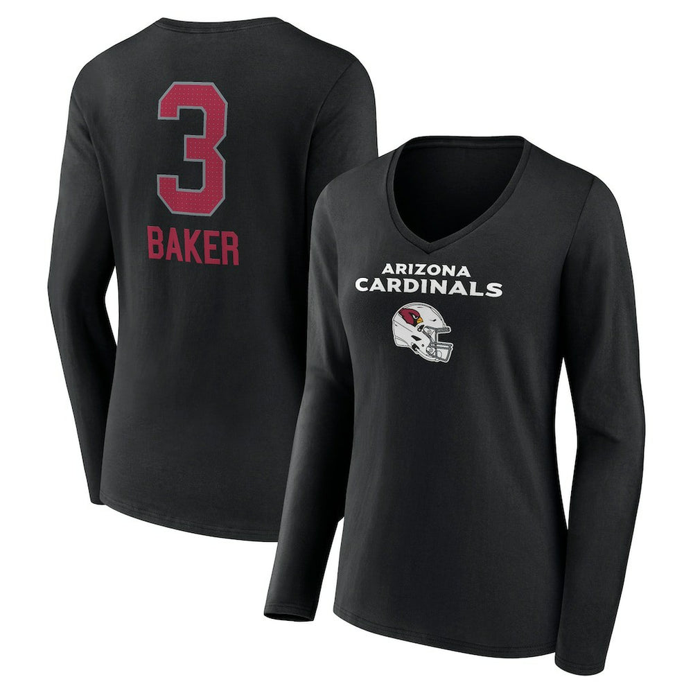 Arizona Cardinals Budda Baker Women's Team Wordmark Player Name & Number Long Sleeve V-Neck T-Shirt