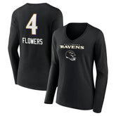 Baltimore Ravens Zay Flowers Women's Team Wordmark Player Name & Number Long Sleeve V-Neck T-Shirt