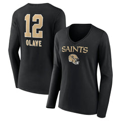New Orleans Saints Chris Olave Women's Team Wordmark Player Name & Number Long Sleeve V-Neck T-Shirt
