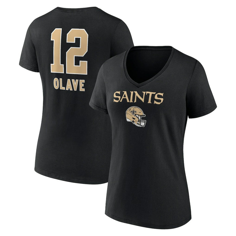 New Orleans Saints Chris Olave Women's Team Wordmark Player Name & Number V-Neck T-Shirt