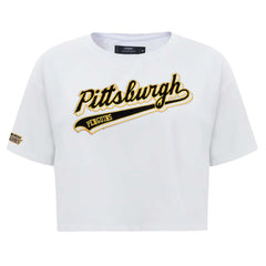 Pittsburgh Penguins Pro Standard Women's Boxy Script Tail Cropped T-Shirt On Sale