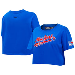 New York Rangers Pro Standard Women's Boxy Script Tail Cropped T-Shirt Discount