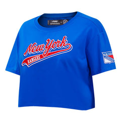 New York Rangers Pro Standard Women's Boxy Script Tail Cropped T-Shirt Discount