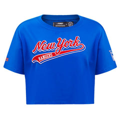New York Rangers Pro Standard Women's Boxy Script Tail Cropped T-Shirt Discount