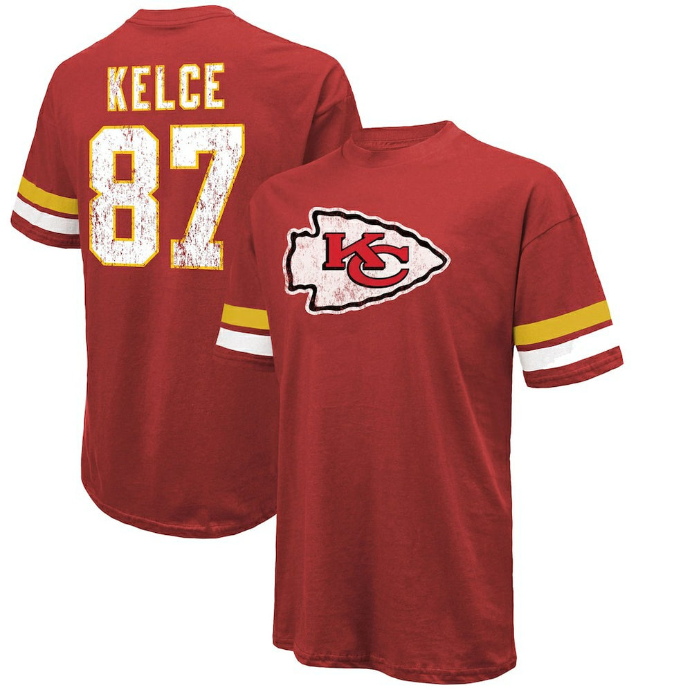 Kansas City Chiefs Travis Kelce Majestic Threads Name & Number Oversized Fit T-Shirt