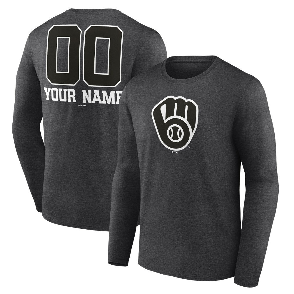 Milwaukee Brewers Personalized Monochrome Name & Number Long Sleeve T-Shirt | MLB Discount