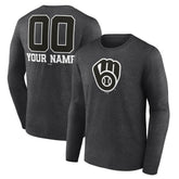 Milwaukee Brewers Personalized Monochrome Name & Number Long Sleeve T-Shirt | MLB Discount