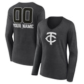 Minnesota Twins Women's Personalized Monochrome Name & Number Long Sleeve V-Neck T-Shirt | MLB On Sale