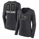 Athletics Women's Personalized Monochrome Name & Number Long Sleeve V-Neck T-Shirt | MLB Outlet