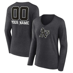 Athletics Women's Personalized Monochrome Name & Number Long Sleeve V-Neck T-Shirt | MLB Outlet