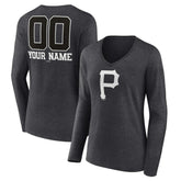 Pittsburgh Pirates Women's Personalized Monochrome Name & Number Long Sleeve V-Neck T-Shirt | MLB Outlet