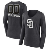 San Diego Padres Women's Personalized Monochrome Name & Number Long Sleeve V-Neck T-Shirt | MLB On Sale