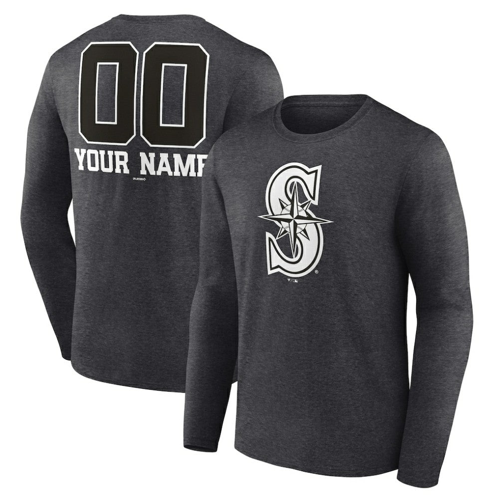 Seattle Mariners Personalized Monochrome Name & Number Long Sleeve T-Shirt | MLB Sale