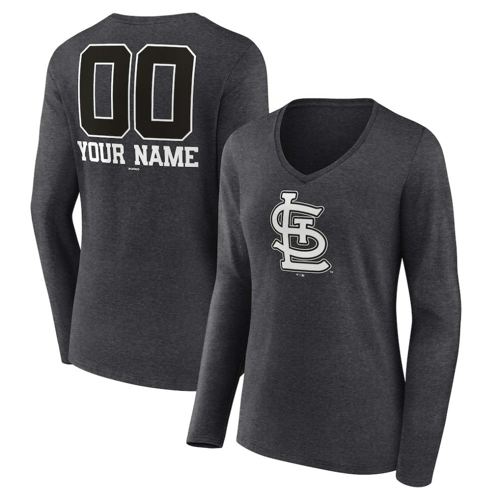 St. Louis Cardinals Women's Personalized Monochrome Name & Number Long Sleeve V-Neck T-Shirt | MLB Outlet
