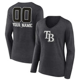 Tampa Bay Rays Women's Personalized Monochrome Name & Number Long Sleeve V-Neck T-Shirt | MLB On Sale