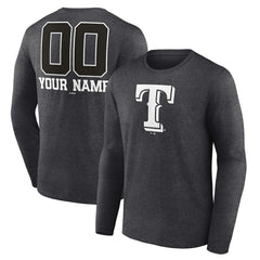 Texas Rangers Personalized Monochrome Name & Number Long Sleeve T-Shirt | MLB Discount