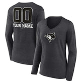Toronto Blue Jays Women's Personalized Monochrome Name & Number Long Sleeve V-Neck T-Shirt | MLB On Sale