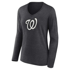Washington Nationals Women's Personalized Monochrome Name & Number Long Sleeve V-Neck T-Shirt | MLB Near me
