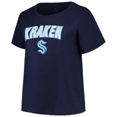 Seattle Kraken Profile Women's Plus Size Arch Over Logo T-Shirt On Sale