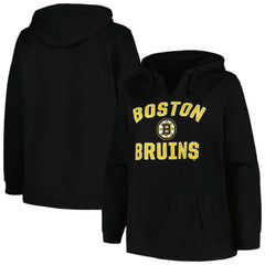 Boston Bruins Profile Women's Plus Size Arch Over Logo Pullover Hoodie Outlet