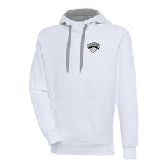 New York Knicks Antigua Metallic Logo Victory Raglan Pullover Hoodie On Sale