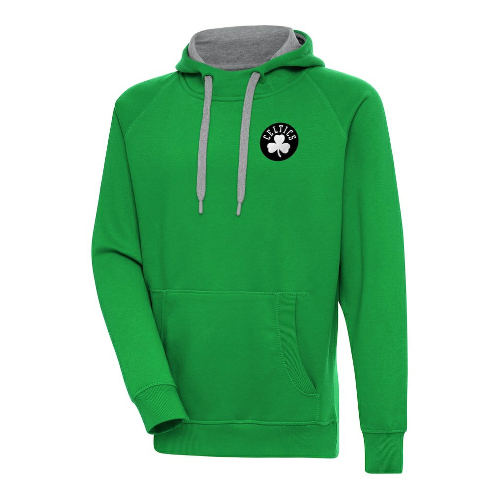Boston Celtics Antigua Metallic Logo Victory Raglan Pullover Hoodie On Sale
