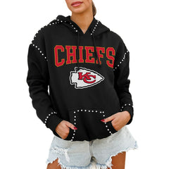 Kansas City Chiefs Gameday Couture Women's Oversized Catch the Vibe Studded Pullover Hoodie
