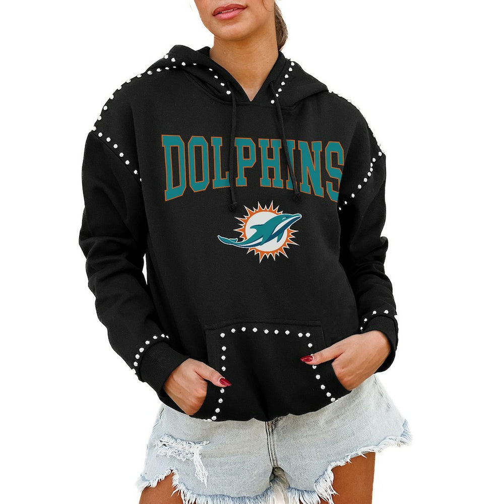 Miami Dolphins Gameday Couture Women's Oversized Catch the Vibe Studded Pullover Hoodie