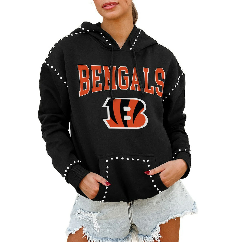 Cincinnati Bengals Gameday Couture Women's Oversized Catch the Vibe Studded Pullover Hoodie