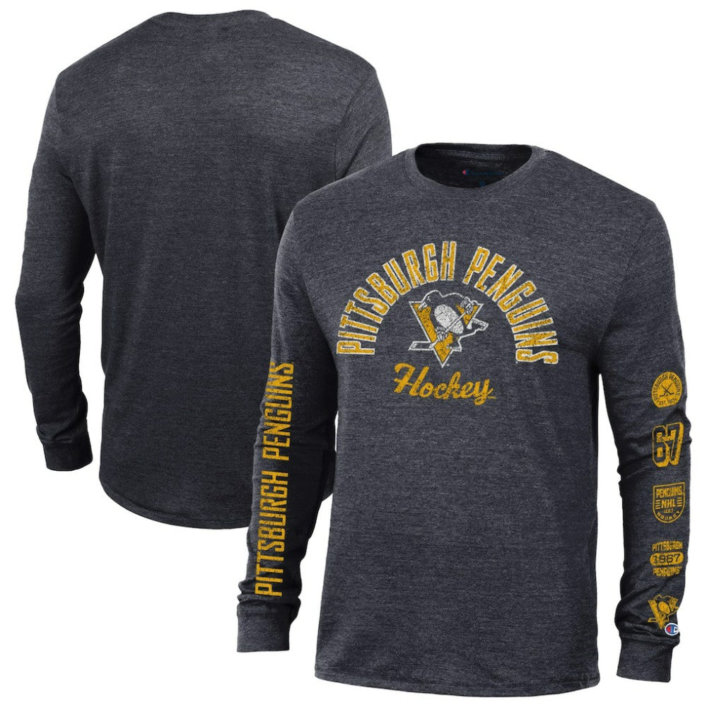 Pittsburgh Penguins Champion Multi-Logo Tri-Blend Long Sleeve T-Shirt For Sale
