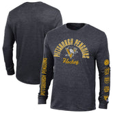 Pittsburgh Penguins Champion Multi-Logo Tri-Blend Long Sleeve T-Shirt For Sale