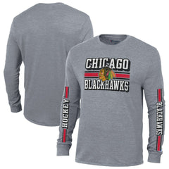 Chicago Blackhawks Champion Tri-Blend Dual-Stripe Long Sleeve T-Shirt On Sale