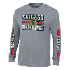 Chicago Blackhawks Champion Tri-Blend Dual-Stripe Long Sleeve T-Shirt On Sale