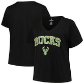 Milwaukee Bucks Profile Women's Plus Size Arch Over Logo V-Neck T-Shirt Discount